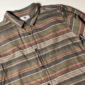On The Byas Casual Button Up Shirt Sz XL Multicolor Fray Edge Western Stripe Top